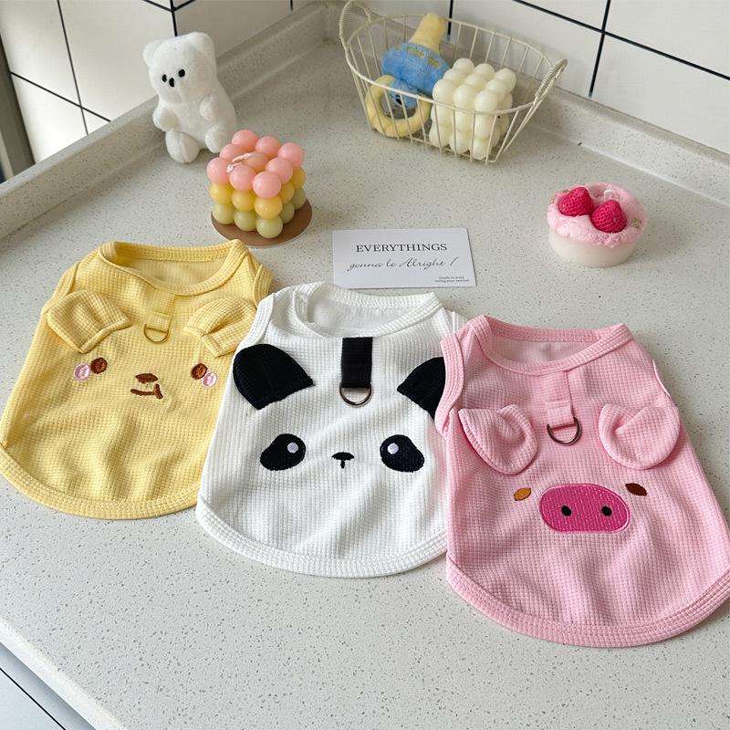 Spring and Summer Ins Puppy Clothes Animal Dog Vest Pet Cat Puppy Clothing Waffle Vest For Small Dog Teddy Traction Dog Costume