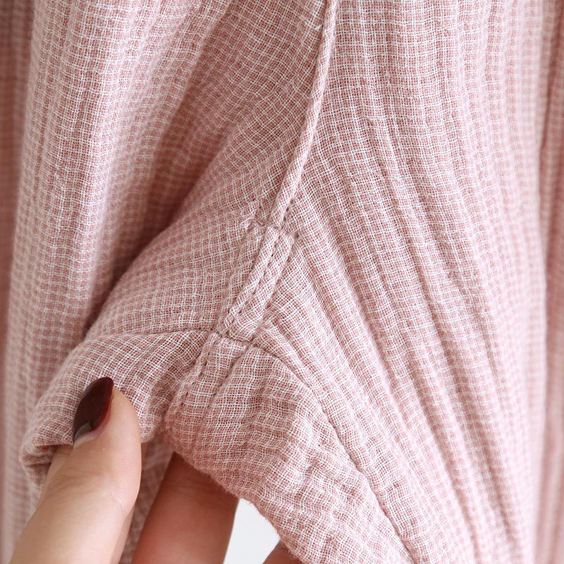 Set de pijamale pentru cuplu de primăvară și toamnă, 100% pur bumbac, pânză creponată, pentru bărbați și femei, cu gâtul în picioare Îmbrăcăminte simplă pentru acasă