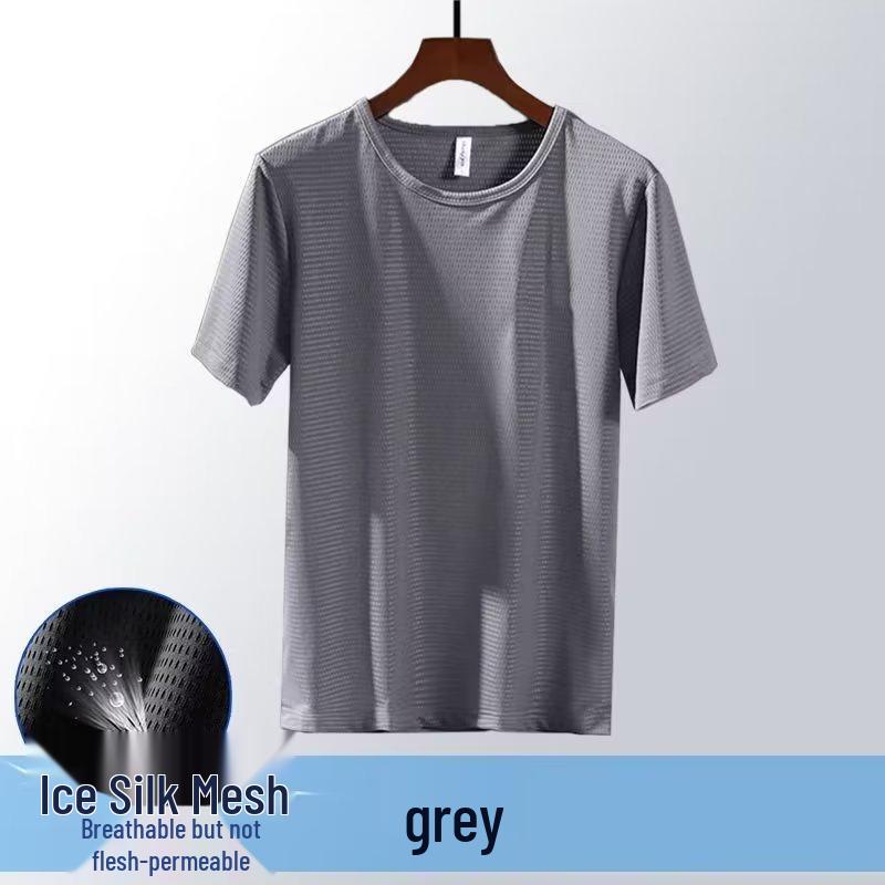 Men’s Trendy Quick-Dry Mesh Crew Neck T-Shirt - Summer Ice Silk Short Sleeve, Loose Fit.