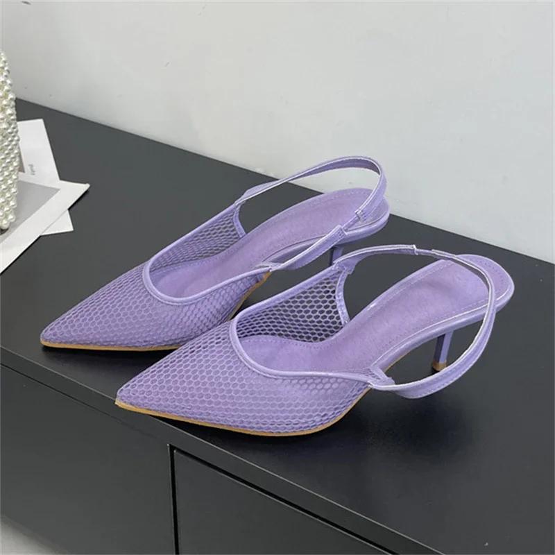 Eilyken Summer Breathable Mesh Pointed Toe Women Pumps Elegant Slingbacks Thin High Heels Party Dress Shoes BIG SZIE 43