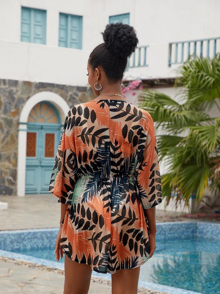 European & American Mesh Fabric Printed Beach Cover-up: Sexy Vacation Dress & Sun Protection Bikini Layer