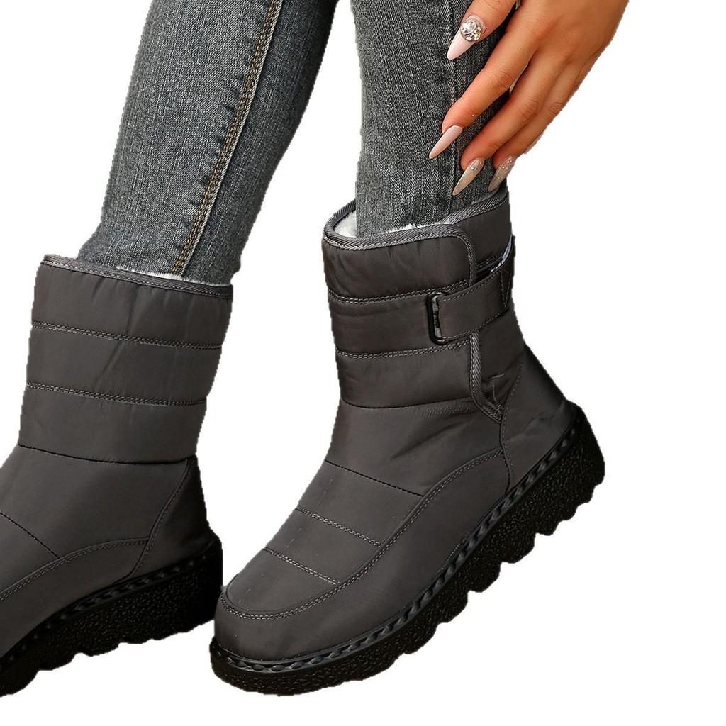 Women's Mid-Calf Waterproof Snow Boots with Magic Tape, Non-Slip Outdoor Design, Thickened and Lined for Warmth