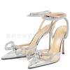 European and American bow rhinestone high-heeled sandals transparent pointed thin heel bag head high-heeled shoes fashionable and versatile customizat