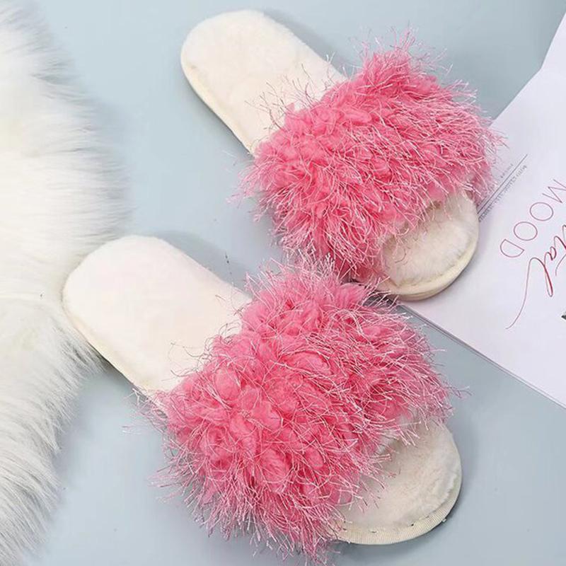 Fashion Indoor Faux Fur Cotton Slippers Women 2025 Winter Slip On Non Slip Plush Slippers for Woman Soft Flat Heel Slides Ladies