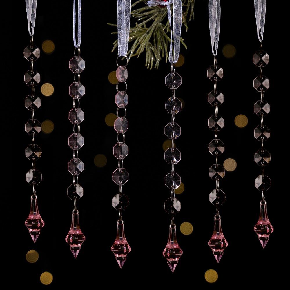 6pcs/set Transparent Acrylic Ice Pendants Sparkling Acrylic Christmas Tree Hanging Crystal Prisms Icicle Water Drop Ornament