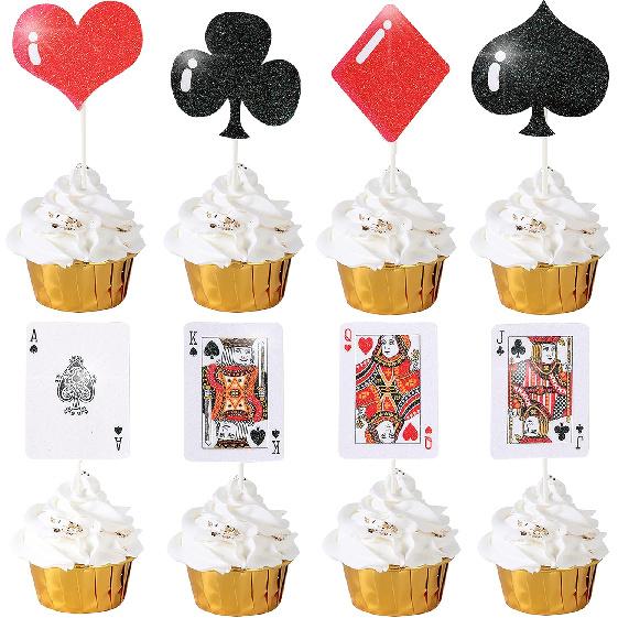32pcs Casino Cupcake Toppers Casino Poker Theme Party Decorations for Las Vegas Casino Night Poker Events Birthday Supplies