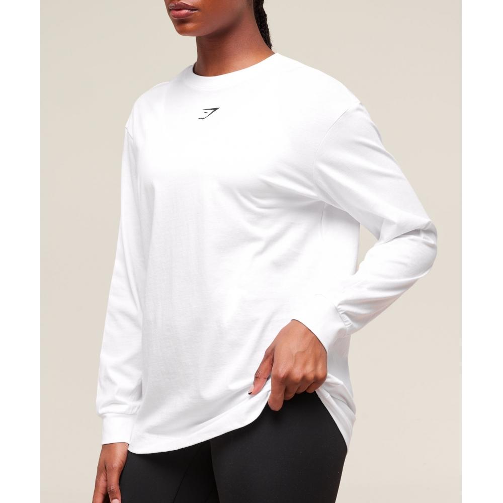 Gymshark Trace Graphic Long Sleeve Top White B4b3t Wb57