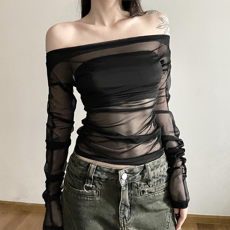 European and American style autumn new women's clothing solid color slim street fashion one-word collar backless long-sleeved T-shirt