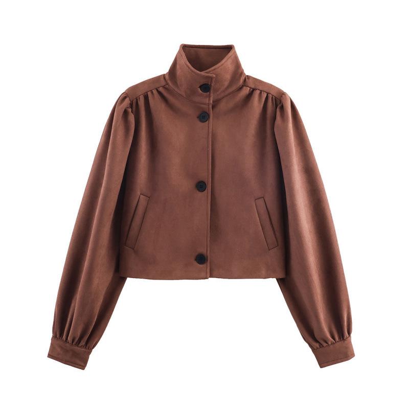 Retro Bud Design Women s Casual Short Jacket – European & American Fashion Extra Small коричневый/каштановый