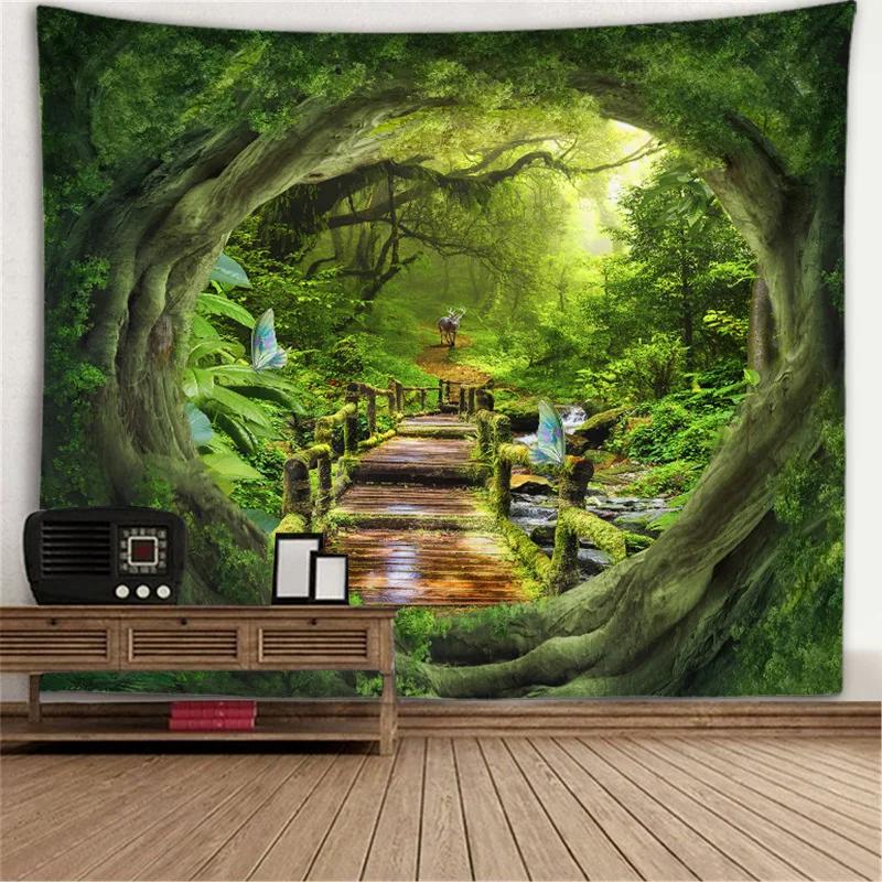 Window View Tapestry Wall Hanging Bedroom & Living Room Wall Decor Backdrop Tree Hollow Stove Hanging Large Tapestry