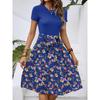 Women's Fashionable Retro Patterned Printing Color Blocked Belt Casual Dress