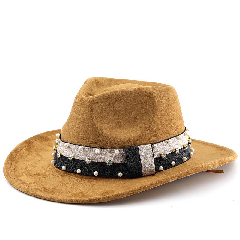 Fashionable women's elastic band suede fedora hat men's british retro outdoor sun hat woolen jazz hat trendy