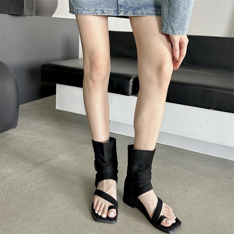 Mezzanine short boots children 2025 summer new high tube retro western cowboy boots women's sleeve flat Roman sandals