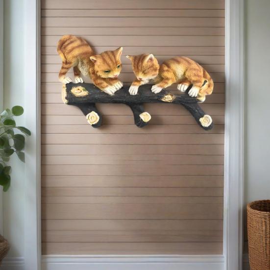 Tree Branch Cat Wall Sculpture Multi-purpose Wall Mount Simulation Cat Hanger Hook Home Living Room Bedroom Kitten Wall Art Decoration