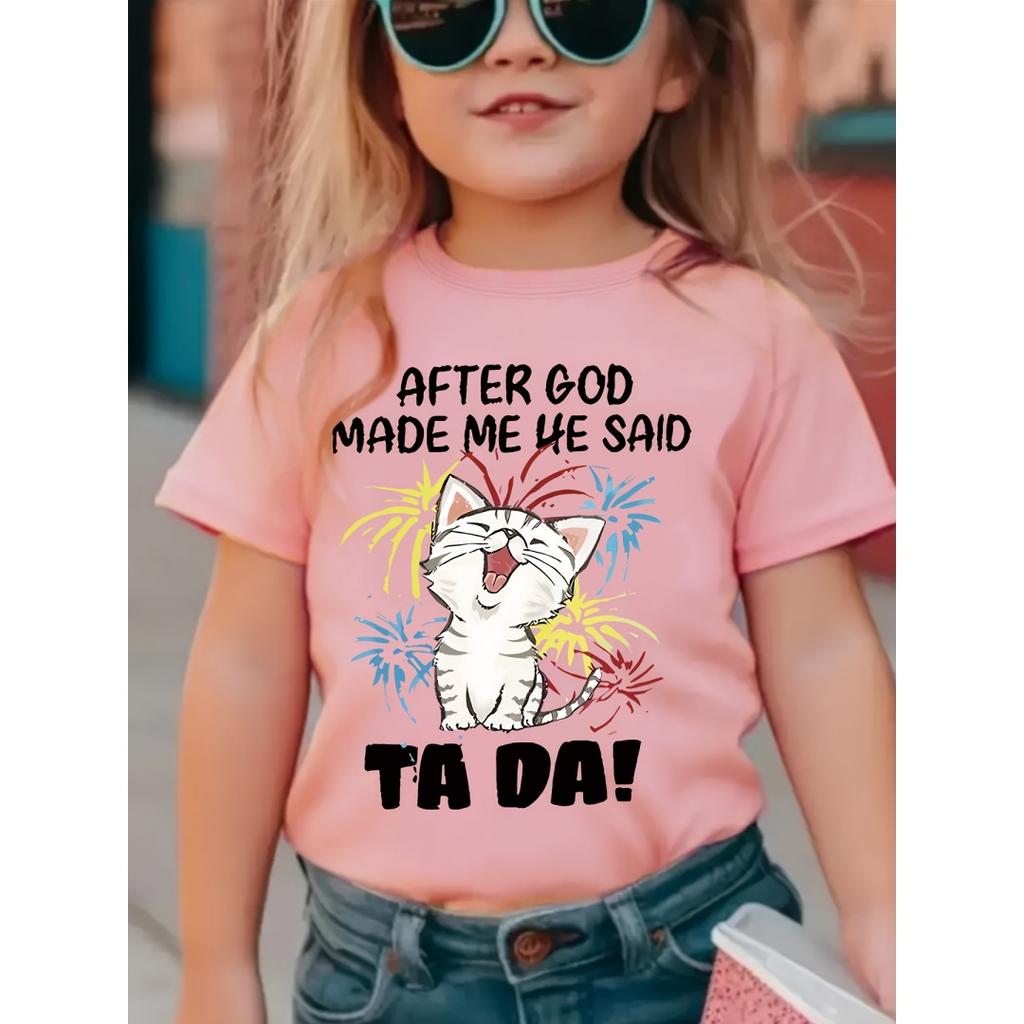 2026 New Kids T-Shirts Cute Cat Graphic Animal Print Summer Fashion Children Clothes Funny Round Neck Cute Cat Lover Streetwear