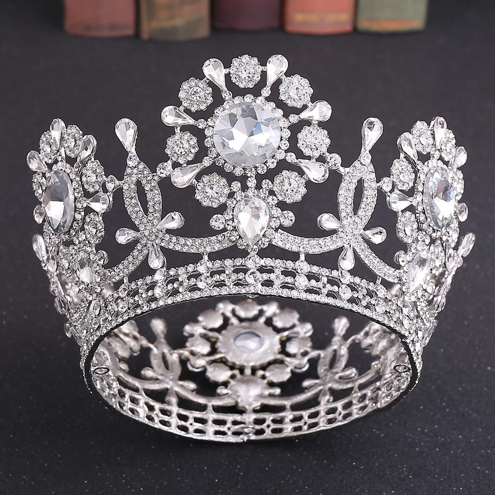 Bridal Crown Full Ring Wedding Crown Round Crown European Retro Palace Sparkling Diamond Luxurious Large Crown
