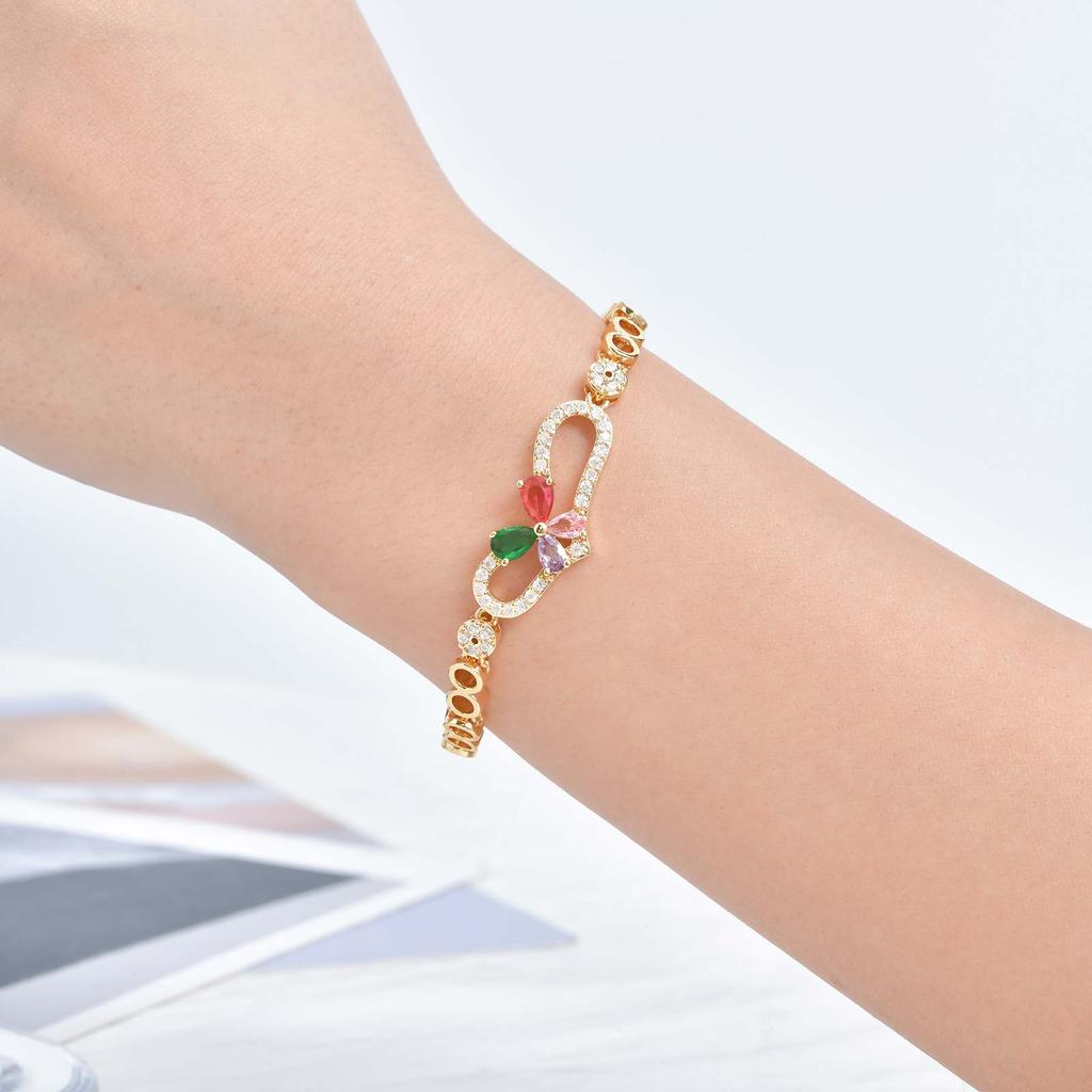 Luxurious Water Drop Zircon Colorful Zircon Flower Bracelet,Women's Eye Strap Hollow Heart Round Bracelets,Girl's Jewelry Gift