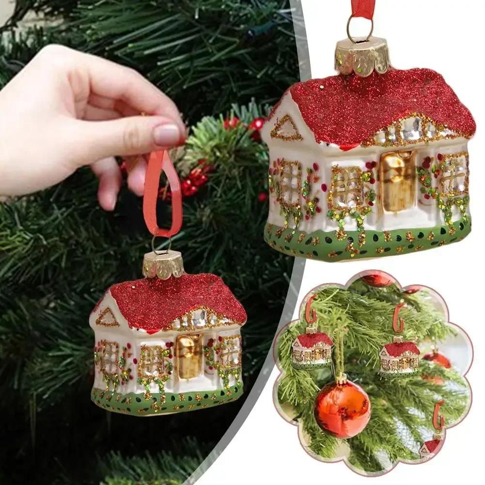 Handmade DIY Christmas House Tree Ornaments Glass Decorations for Home New Year Party 2025 Nativity Glass Christmas Toys