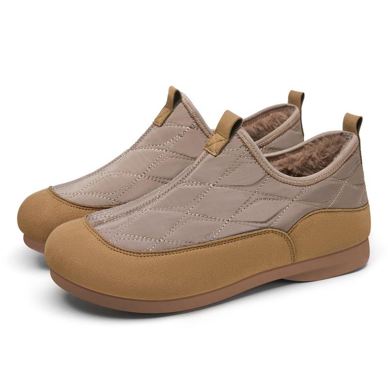 Women Quilted Fleece Lined Ankle Boots, Slip On Soft Sole Casual Lazy Mom Shoes