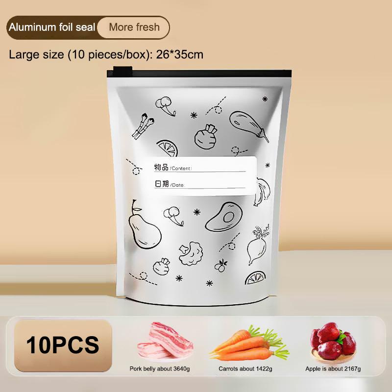 

10 шт./пакет Герметичный, подходит для заморозки, кухонный пакет для свежести, большой вместимости, из алюминиевой фольги, пакет для еды, для сохранения свежести, многоразовый пакет с застежкой-молнией 26x35cm 10pcs