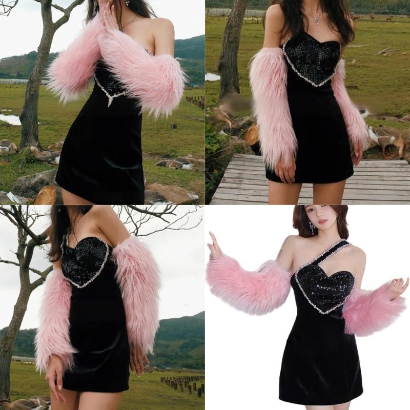 Flauschige Plüsch-Armstulpen 2000er Jahre Stil Modeaccessoire Warme Bündchen Armabdeckungen Für Damen Teenager Musikfestival Mottoparty
