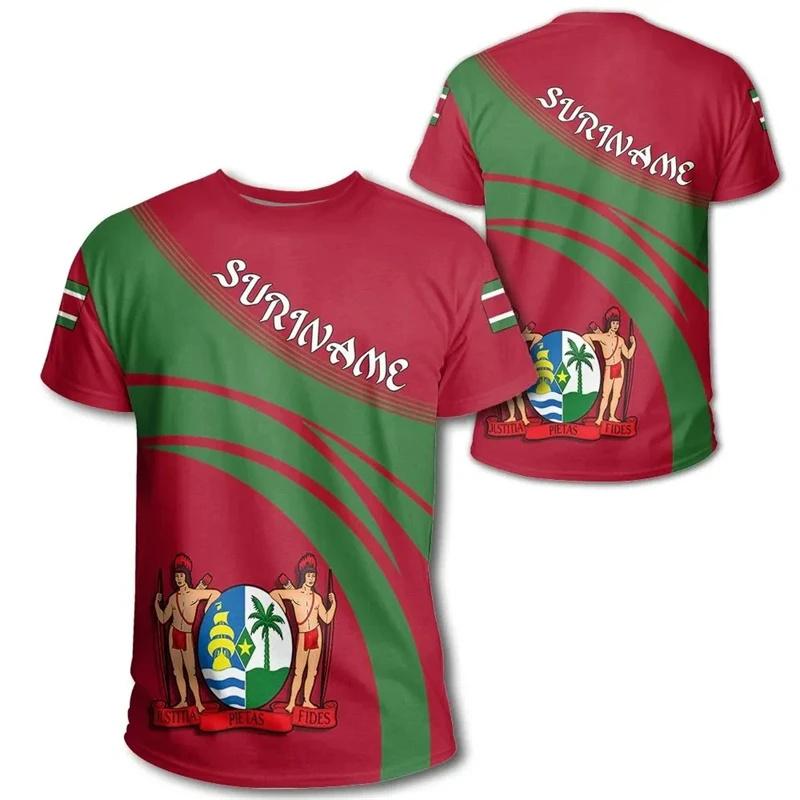 Zengyanqin02 T-shirt met Surinaamse vlag en grafische print voor heren. Surinaams nationaal embleem. 3D-geprinte T-shirts. Zomer Boliviaanse jongens sporttops. Straatshirts. 5XL