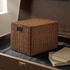 Lidded Storage Box Rigid Woven Rectangular for Bedroom, Living Room