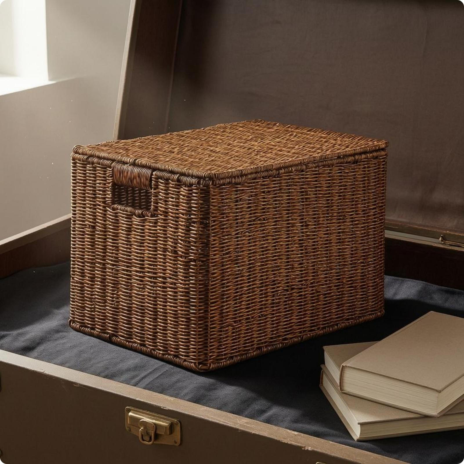 Lidded Storage Box Rigid Woven Rectangular