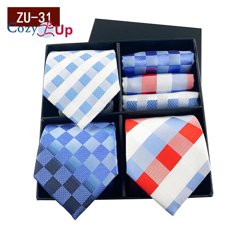 3pcs Necktie+3 Pcs Square Scarf  Men Two-piece Tie Set Wave Point A Tie Cufflinks Business Fashion Handkerchief Paisley