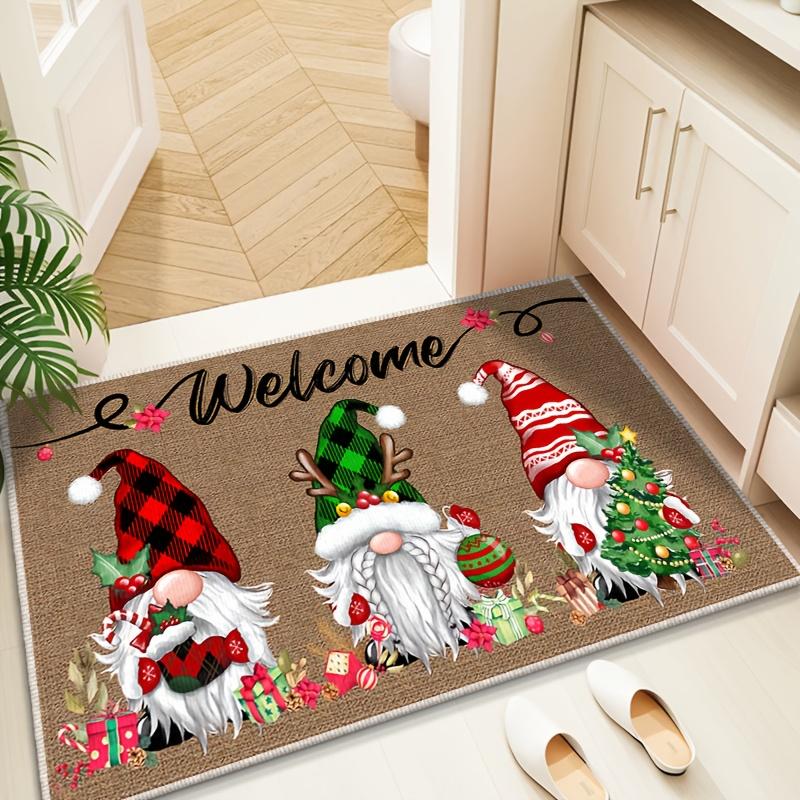 1pc Festive Christmas Gnome Welcome Doormat Rectangular Holiday Floor Mat Featuring Three Gnomes Home Decor Christmas Decoration