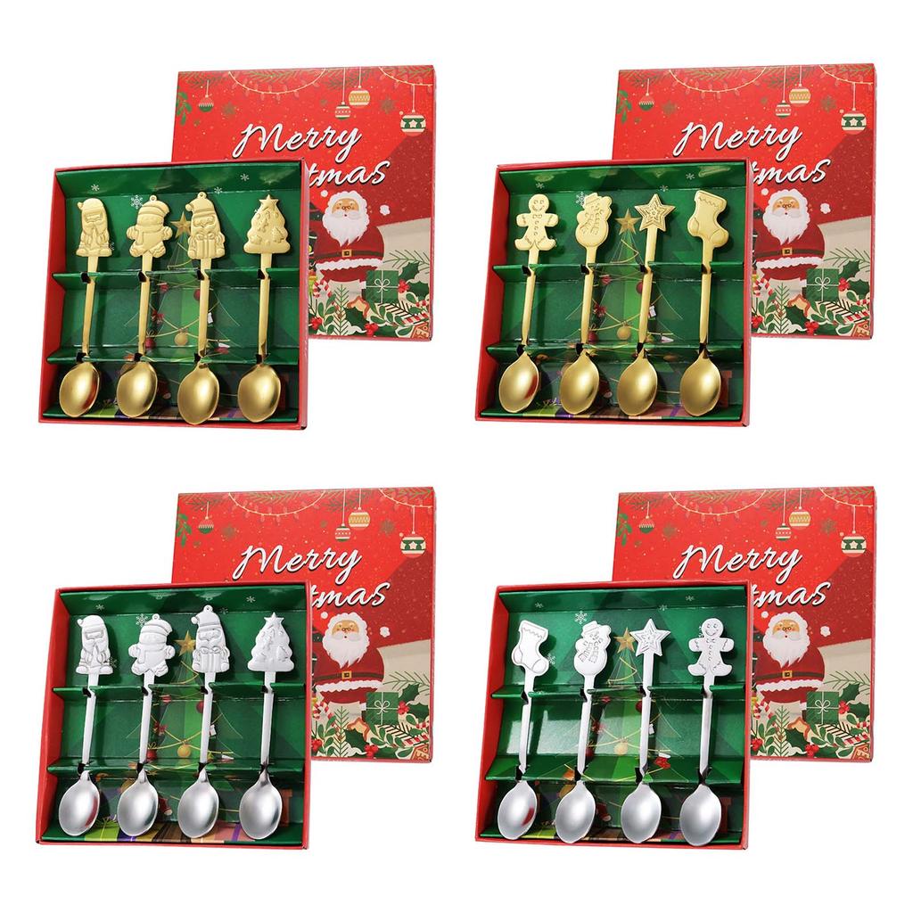 4 Pieces/set Stainless Steel Christmas Spoon Christmas Coffee Spoon Christmas Tree Santa Christmas Star Tea Spoon