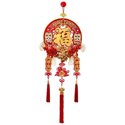 Flocking Chinese Lucky Character Pendants Handmade Traditional Chinese Knot Pendant with Tassels Festive Atmosphere