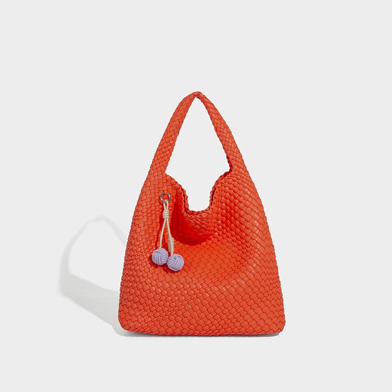 

Сумка-тоут большой вместимости для поездок на работу, новая повседневная мода 2025, сумка для ребенка и мамы, чисто ручной работы, женская сумка подмышку оранжевый