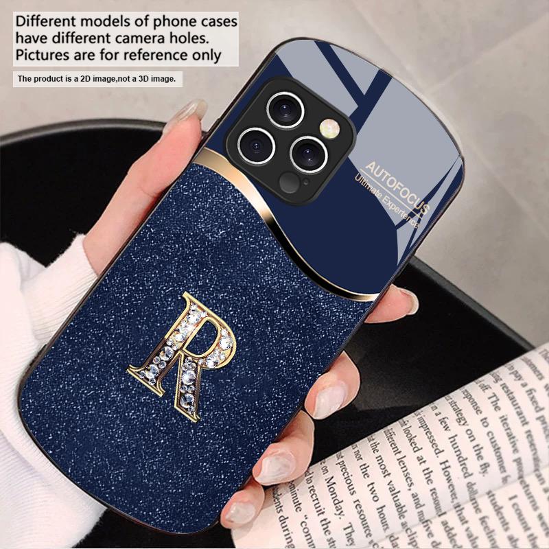 

Golden edged letter R For iPhone 16 15 14 13 Plus 12 mini 11 Pro Max XR Xs Max X 7 8 6 6S 2022 20 Elliptical glass phone case iPhone 15 Pro Max