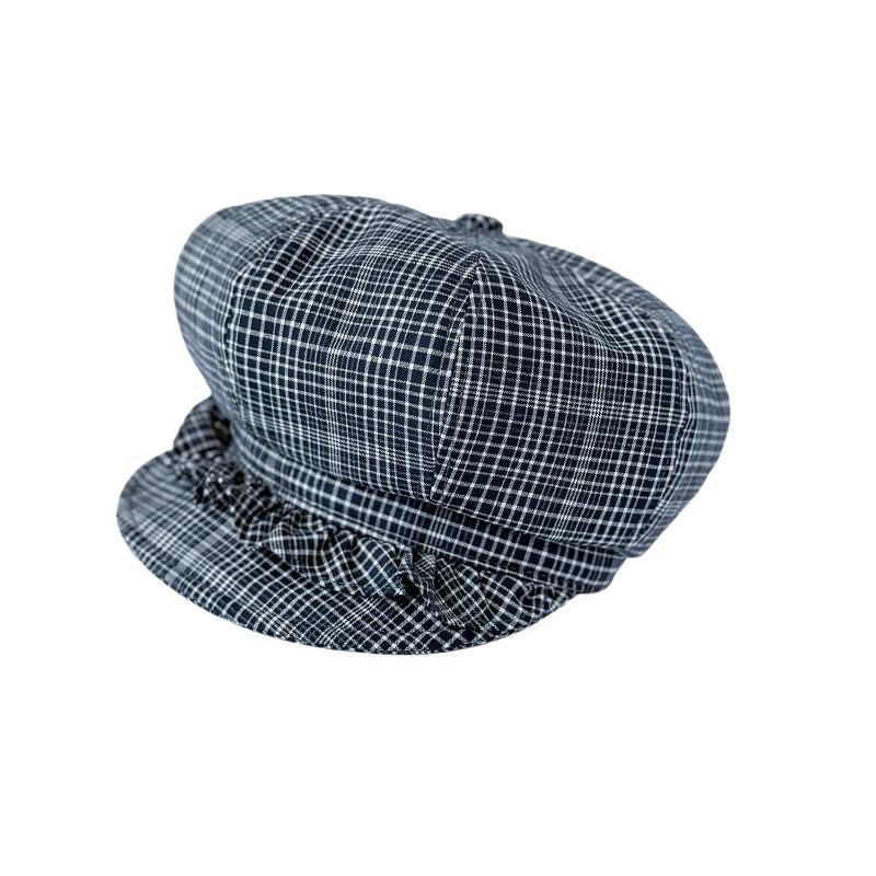 25 Early autumn new retro elegant plaid pleated beret women's face small octagonal hat