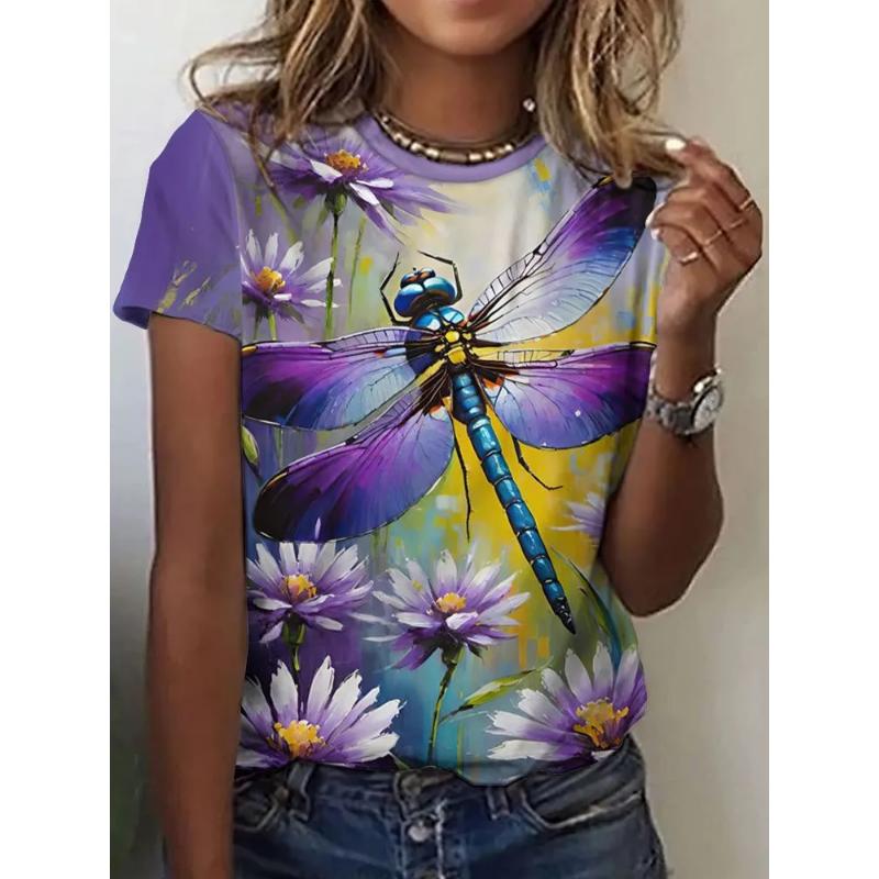 Fashion Women's Crew Neck T-Shirt 3D Color Printing Crew Neck Short Sleeve