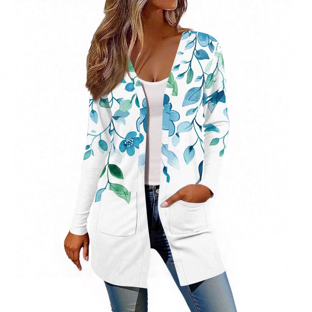 Damen Langarm Strickjacke Lässige Jacke mit Taschen Oberteil