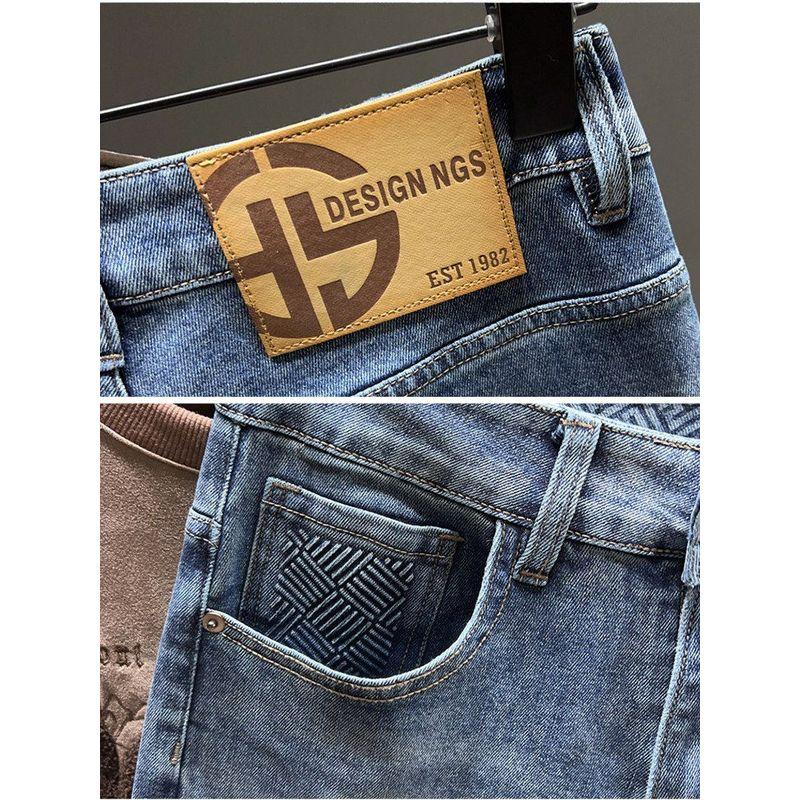 HK Customer Supply Original Order! Export Label Cutting Cattle Goods Straight-leg Silm Denim Men's Stretch Trendy Ninth Spring & Fall New Arrival