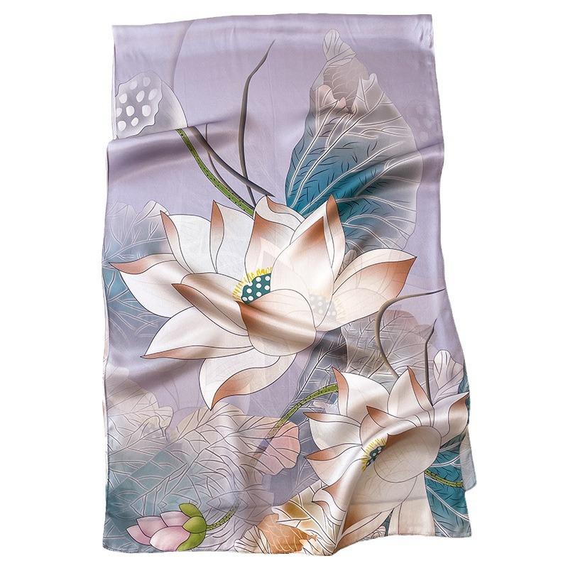 Lotus Silk Silk Scarf, Women'S Versatile Mulberry Silk Scarf, Long Medium Mother Shawl, Spring And Autumn High-End Medium