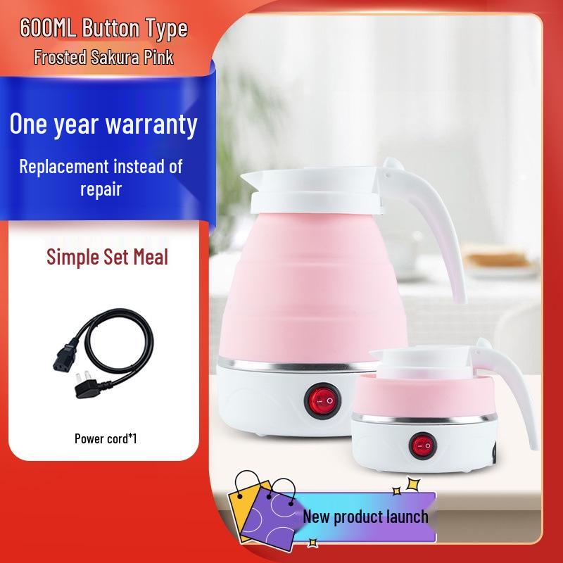 Compact Folding Travel Kettle: Portable, Silicone, Electric, Retractable, Perfect for Outdoors. Limited Offer - Basic + Power Cord