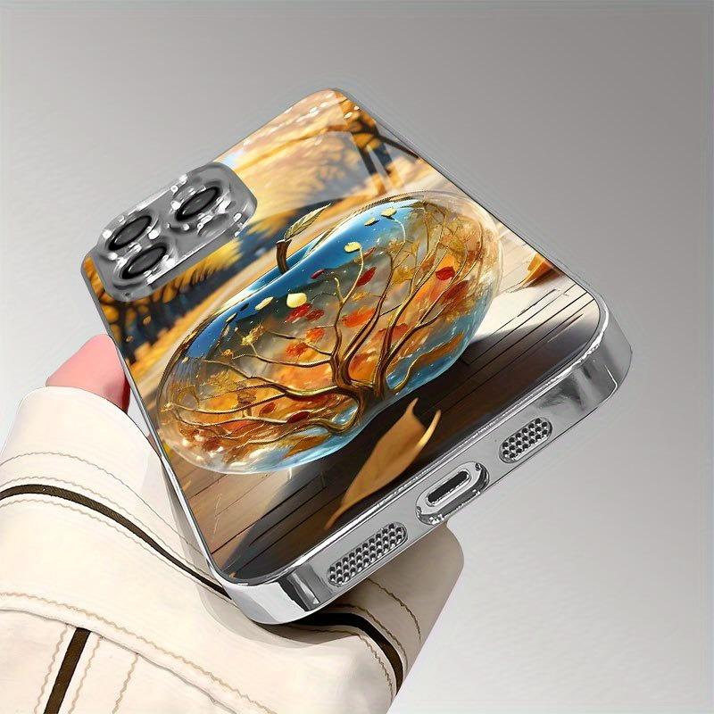 Minimalistyczne Złote Etui z Nadrukiem Jabłka na Szkle Galwanizowanym do Telefonu iPhone 17 16 15 14 13 12 11 Pro Max Plus 16E 17 Air Cover