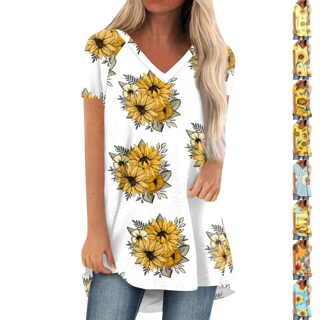 Ladies Short Sleeve Pleated Loose Tops Plus Size Casual Tops V Neck Short Sleeves Casual Summer T Shirts Ladies Tops T Shirts Shirts