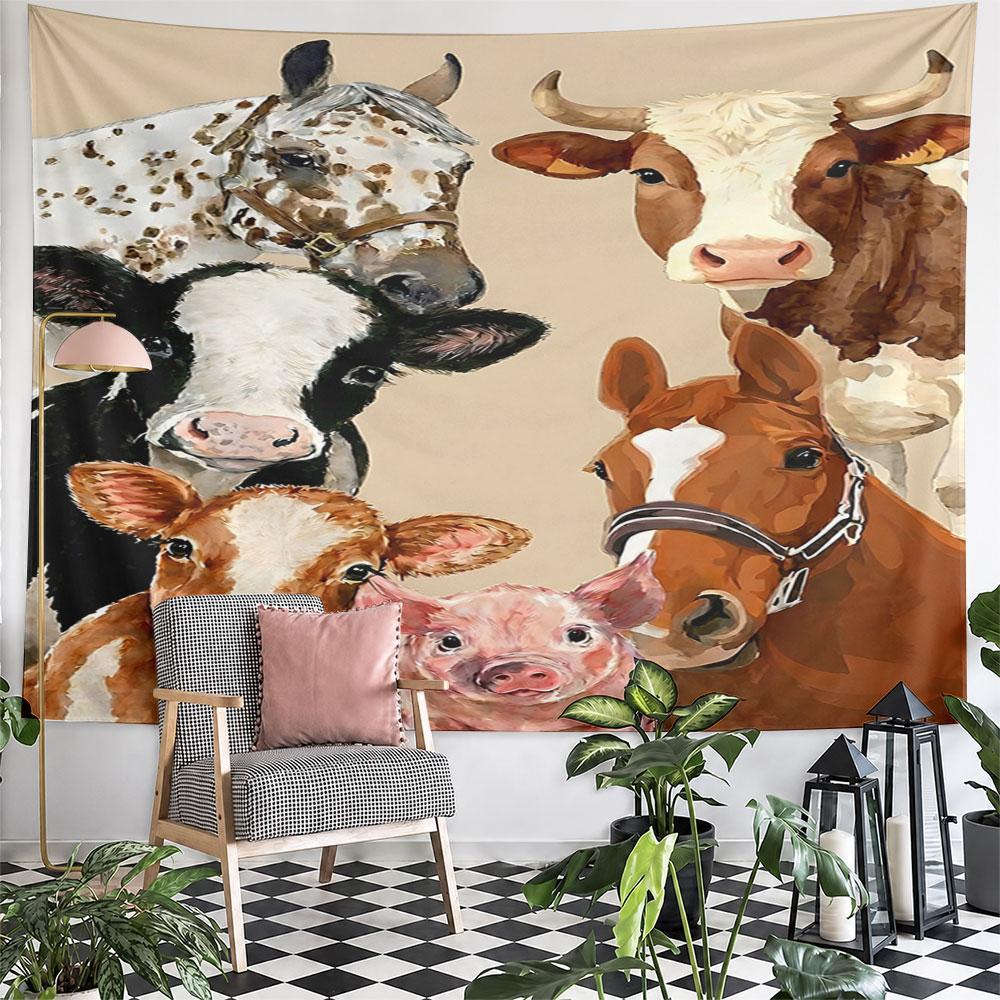 Farm Animals Portrait Artwork Pattern Wall Hanging Tapestry Decorative Tapestry Home Decor for Bedroom and Living Room