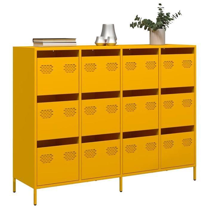 VidaXL Buffet jaune moutarde 135x39x103,5 cm acier laminé à froid, meuble de rangement, meuble de rangement de cuisine, 3307176
