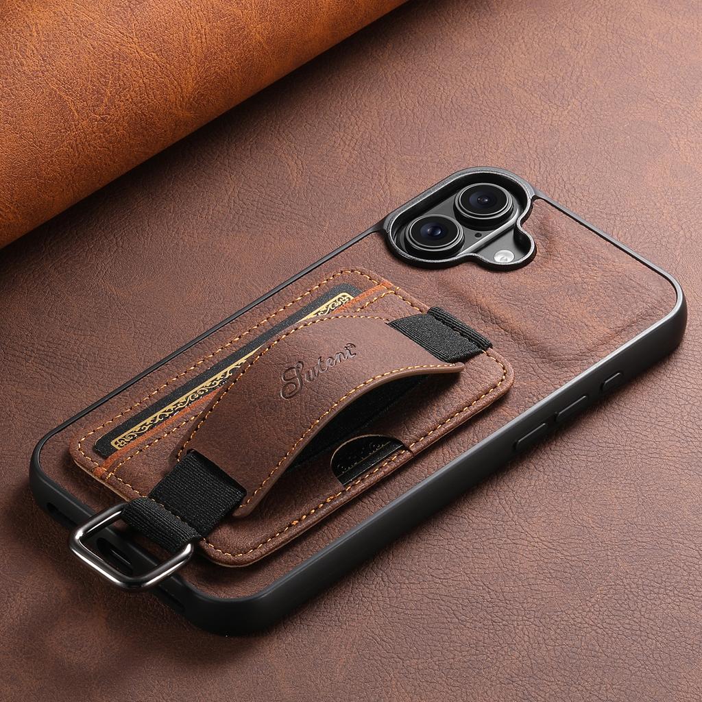 SUTENI H13 For iPhone 16 Case Litchi Texture Leather+TPU+PC Cover with Card Holder Kickstand