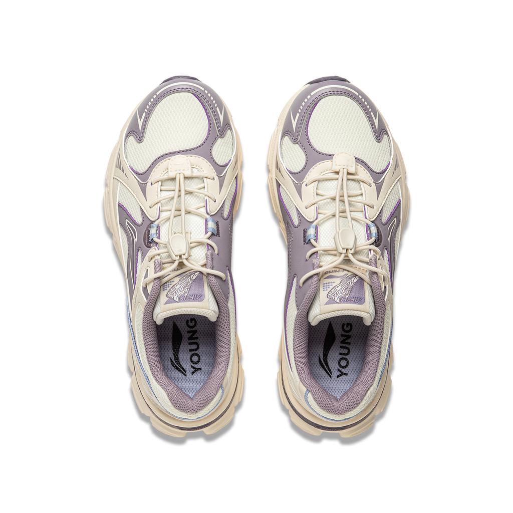 Li Ning Kids Fashion Slip-Resistant Shock-Absorbing Durable Low-Top Casual Shoes Kids Sneaker White Purple YKCU180-4