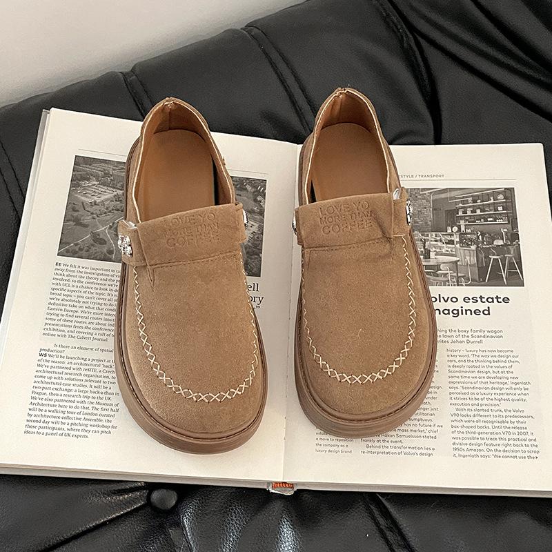 Fashion versatile retro British style thick heel one-pedal loafers women's autumn casual outer wear light mouth platform single shoes