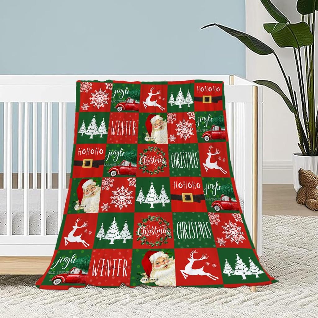 Decorative Large Throw Blanket Green Santa Claus Blanket Xmas Holiday Blanket for Couch Sofa Bed Soft Cozy Lightweight Fuzzy