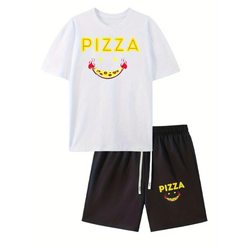 European Size Happy Pizza Symbol Print Men'S Short Sleeve T-Shirt Casual Sports Top , Spring And Summer Matching