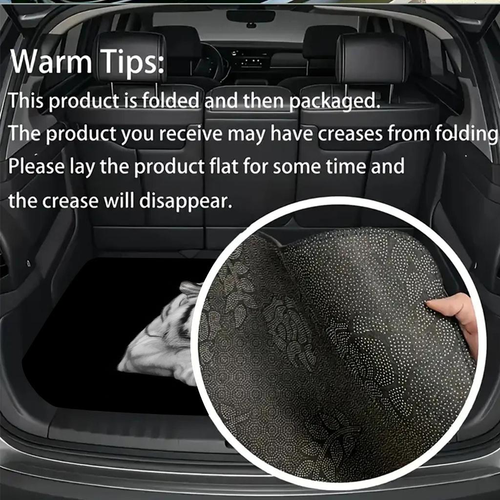 1Pcs Black & White Lying Tiger Car Trunk Mat with Anti Slip Cargo Liner Waterproof Rear Storage Protector Floor Mat for SUV Seda